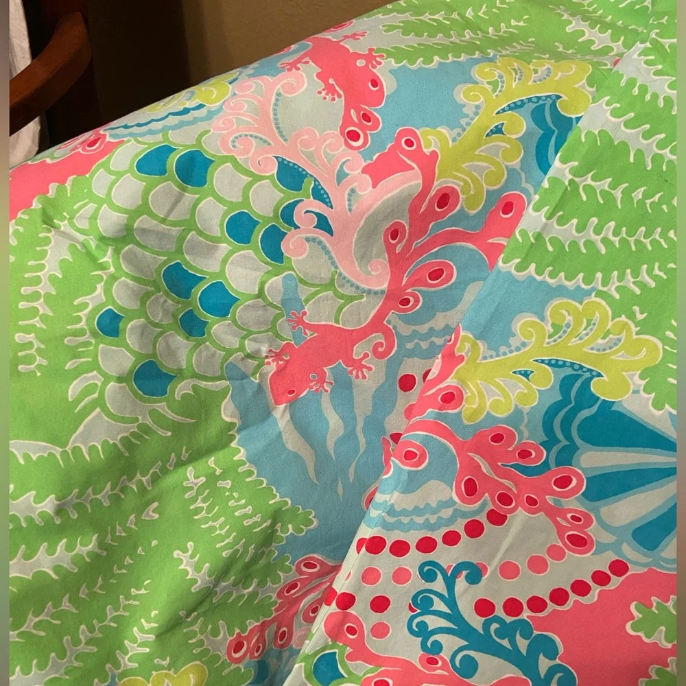 RARE HTF EUC Lilly Pulitzer For Garnet Hill Twin Duvet Cover & 2 shams gecko